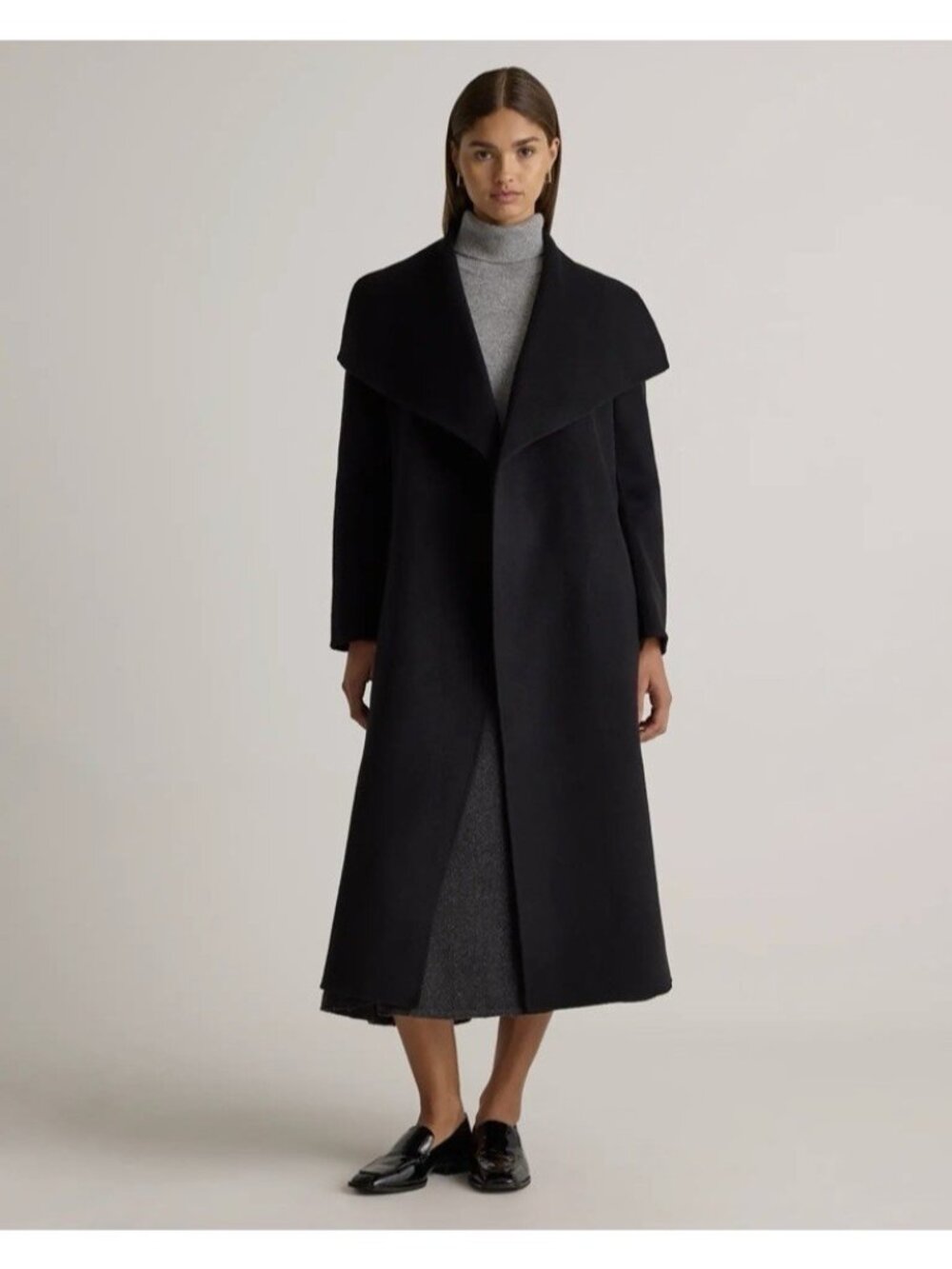 Quince Double Faced Merino Wool Draped Collar Wrap Coat Women's Size M